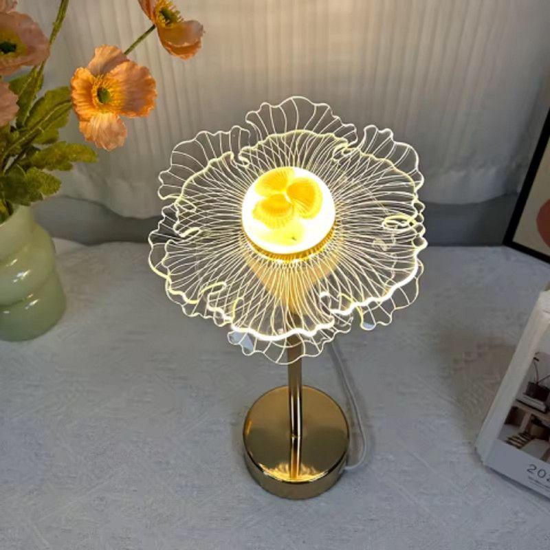 Lampara Mesa Noche Acrilica Decorativa Flores Dormitorio Lau-3