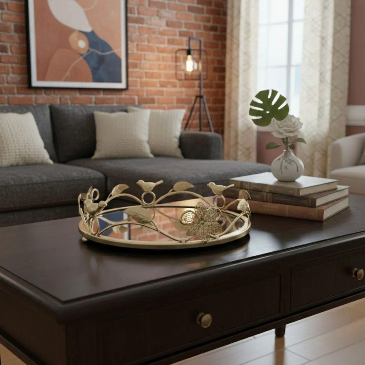 Bandeja Decorativa Reflejante Espejada Estilo Botánico Jhn-6