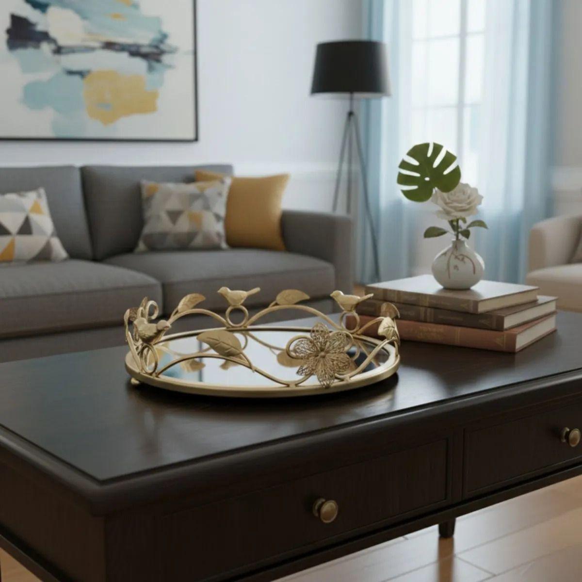 Bandeja Decorativa Reflejante Espejada Estilo Botánico Jhn-8