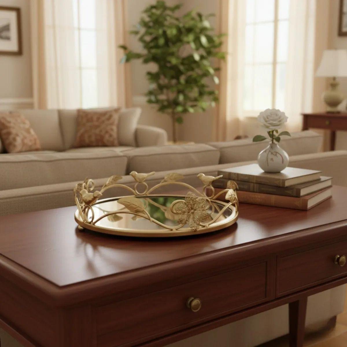 Bandeja Decorativa Reflejante Espejada Estilo Botánico Jhn-9