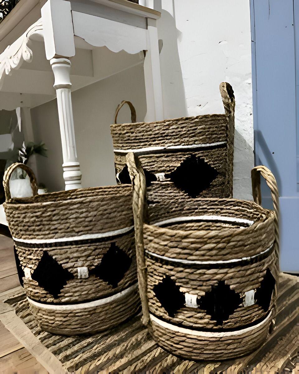Set de 3 Canastos Decorativos Yute Cestos Étnico Jhn-2