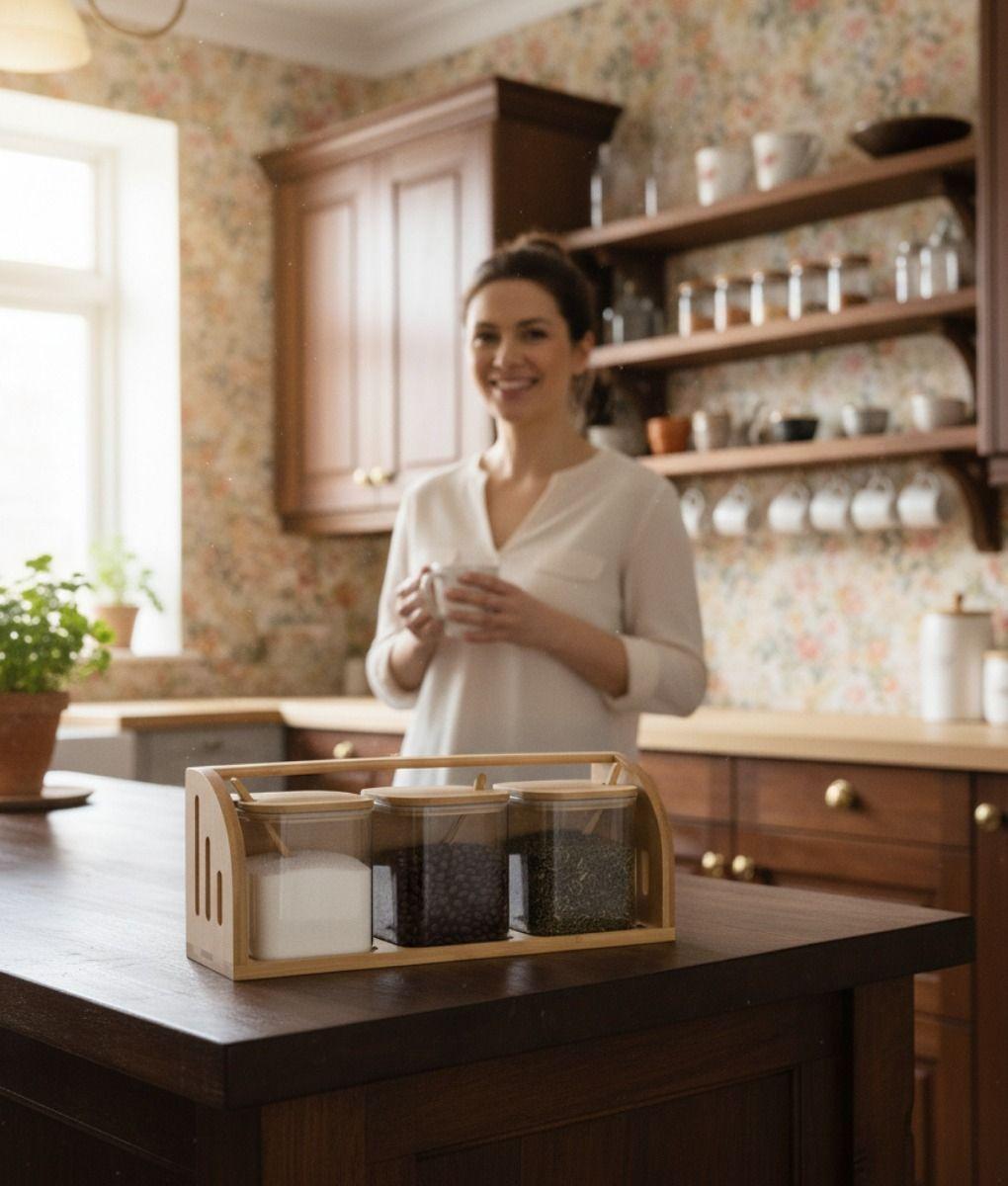 Set 3 Frascos Almacenamiento Asa Transporte Contenedor Jhn-5