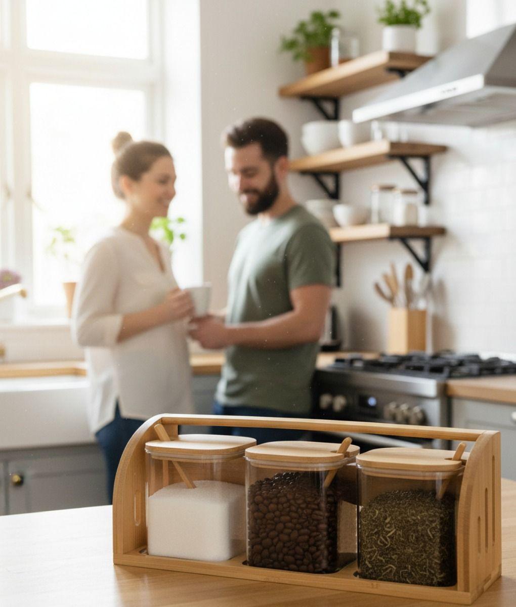 Set 3 Frascos Almacenamiento Asa Transporte Contenedor Jhn-7