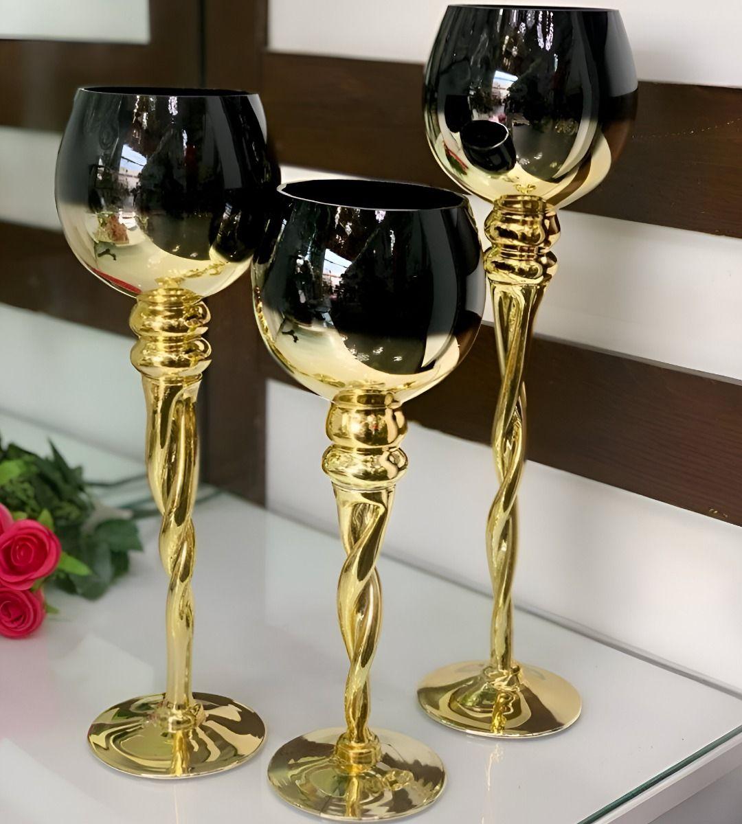 Juego 3 Portavelas Decorativo Candelabro Moderno Copas Jhn-6