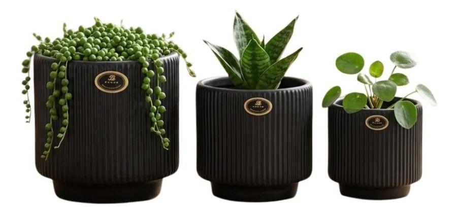 Set 3 Macetas Decorativas Estriadas Textura Cilíndrica ALJ-1
