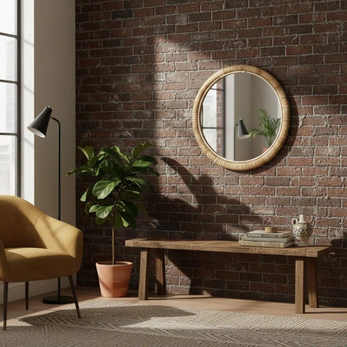 Espejo Pared Decorativo Circular Textura Mimbre Adorno Jhn-6