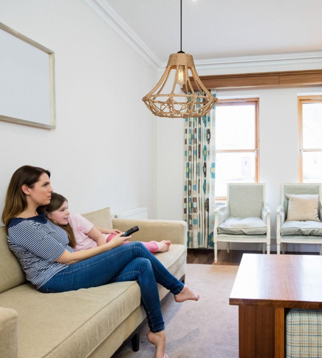 Lámpara Colgante Techo Retro Rústico Tejida Natural Jhn-4