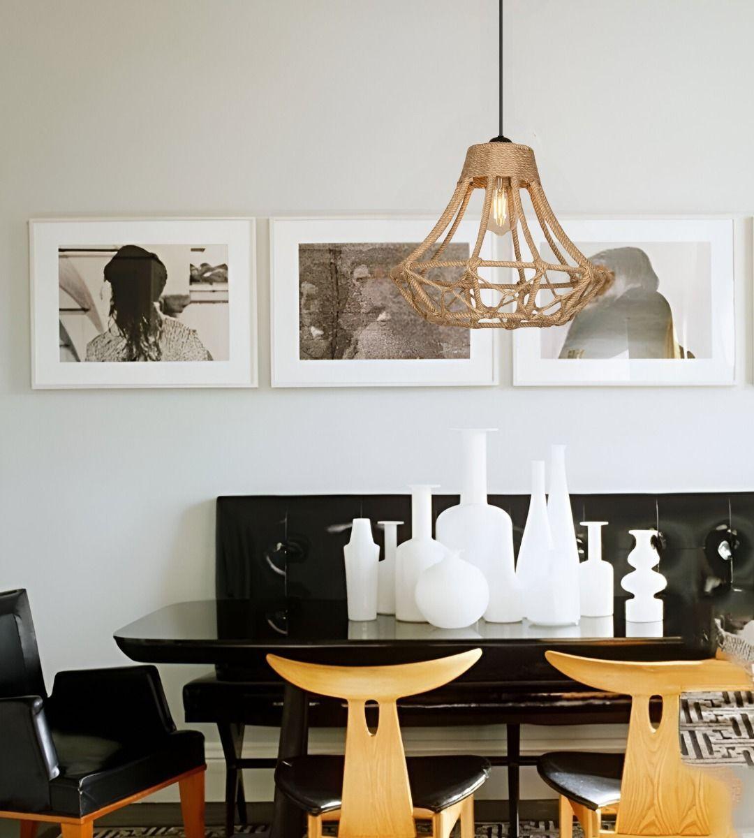 Lámpara Colgante Techo Retro Rústico Tejida Natural Jhn-6