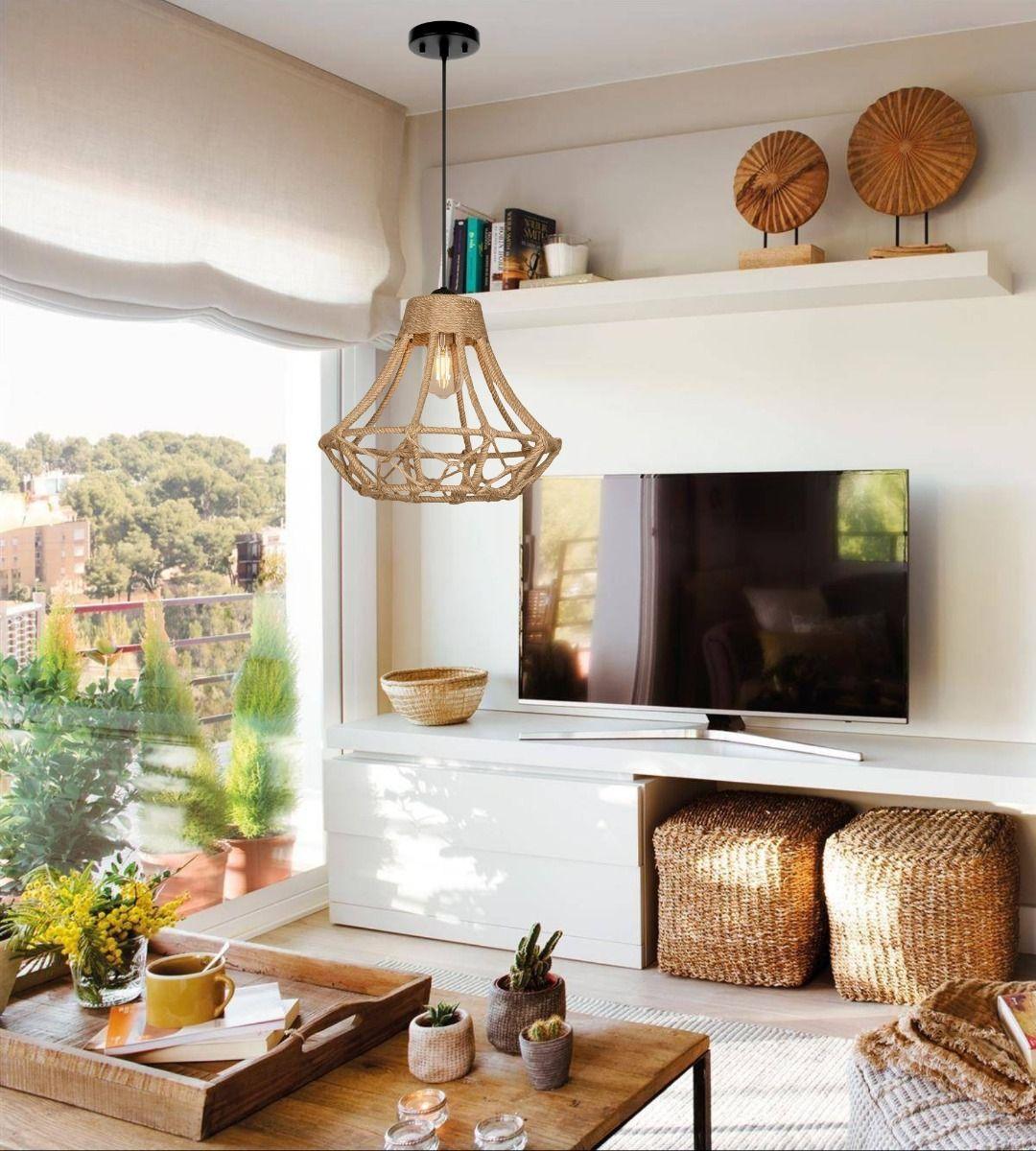 Lámpara Colgante Techo Retro Rústico Tejida Natural Jhn-8