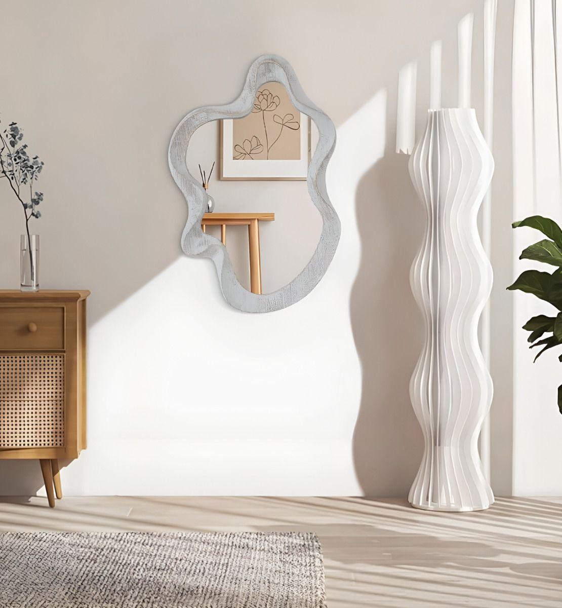 Espejo Pared Asimétrico Ondulado Nube Decorativo Blanco Jhn-4