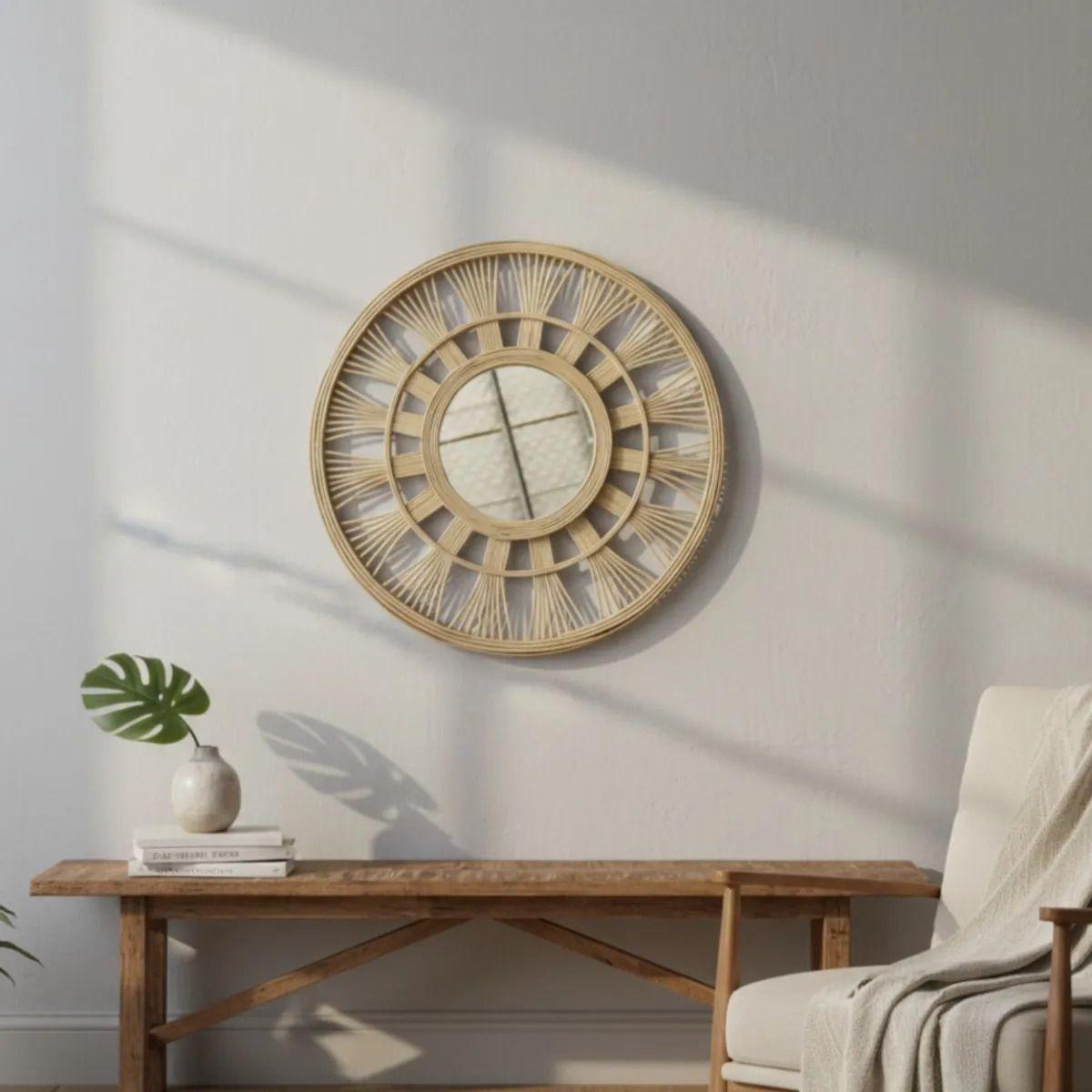 Espejo Pared Sol Decorativo Circular Estilo Mimbre Jhn-4