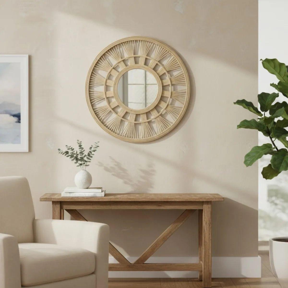 Espejo Pared Sol Decorativo Circular Estilo Mimbre Jhn-5