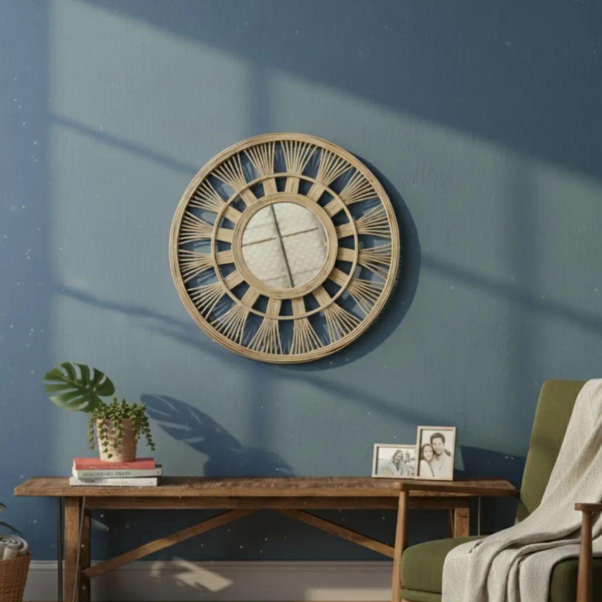 Espejo Pared Sol Decorativo Circular Estilo Mimbre Jhn-6
