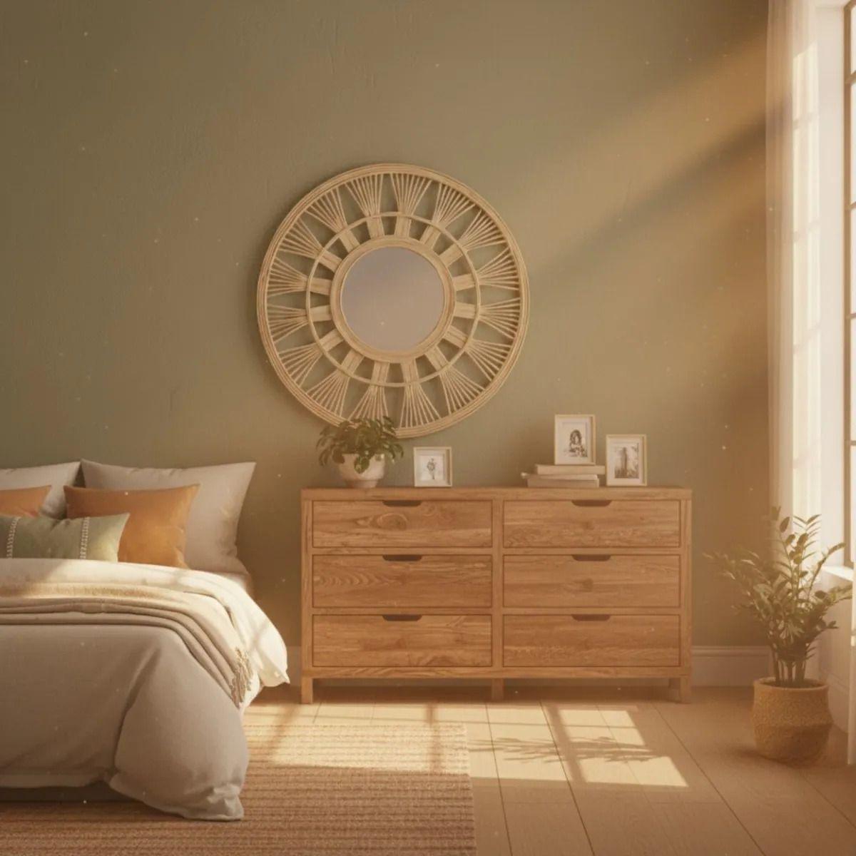 Espejo Pared Sol Decorativo Circular Estilo Mimbre Jhn-7