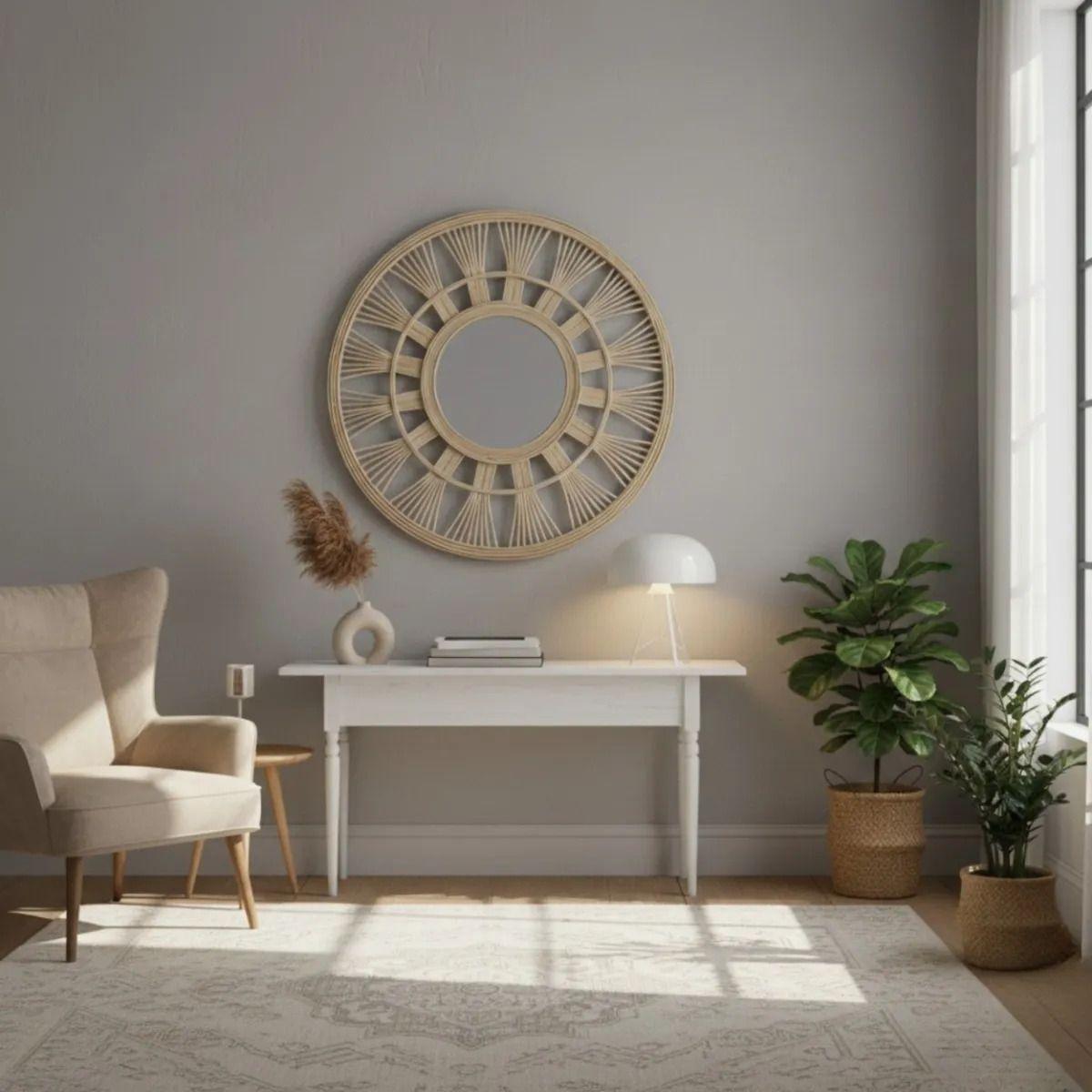 Espejo Pared Sol Decorativo Circular Estilo Mimbre Jhn-8