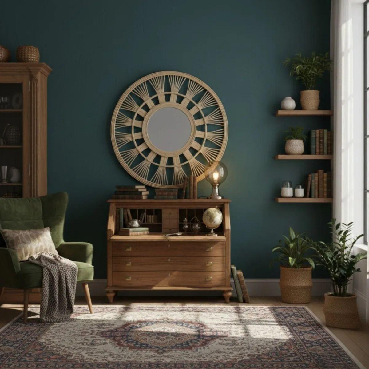 Espejo Pared Sol Decorativo Circular Estilo Mimbre Jhn-9