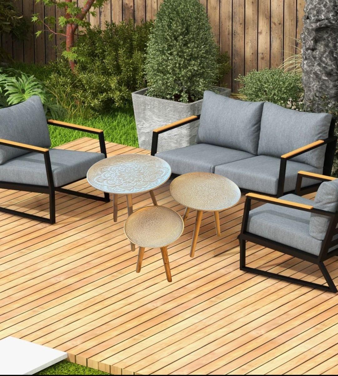 Set 3 Mesas Centro Decorativa Mandala Nórdica Redonda Jhn-7