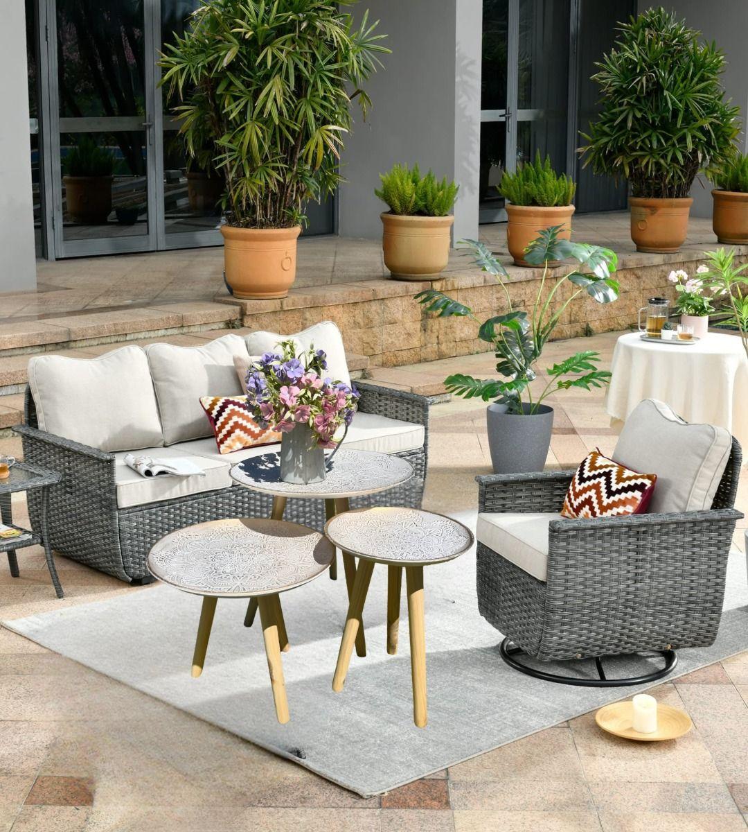 Set 3 Mesas Centro Decorativa Mandala Nórdica Redonda Jhn-9