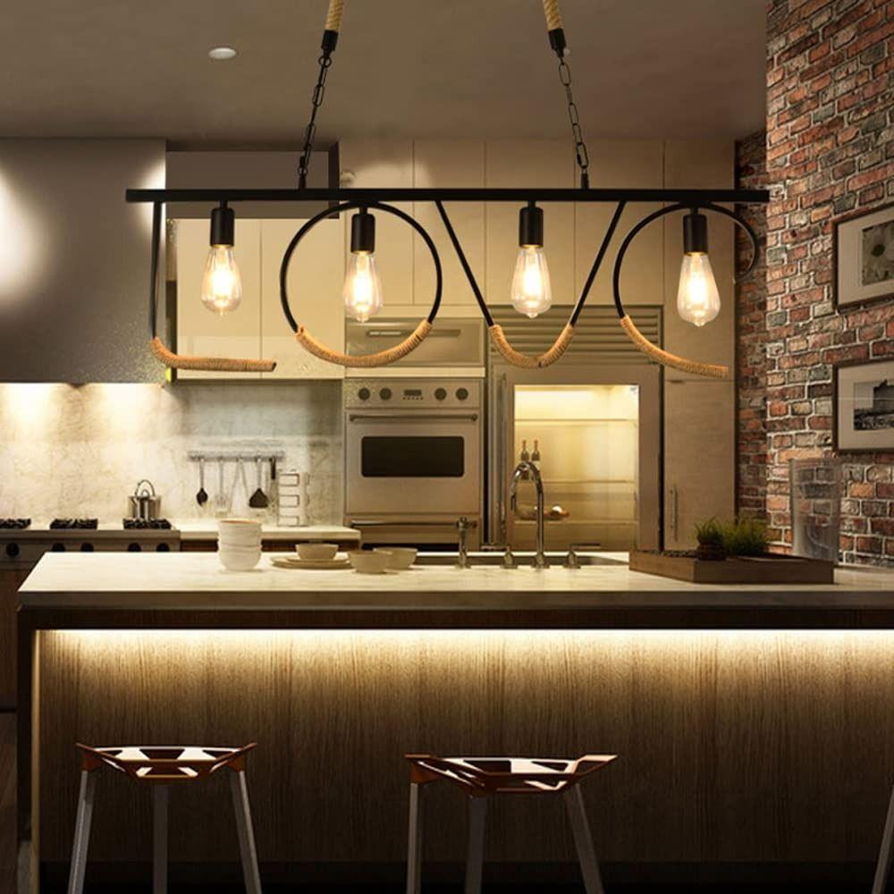 Lámpara Colgante Techo Cuerda Cáñamo Retro Nostálgico Lau-8