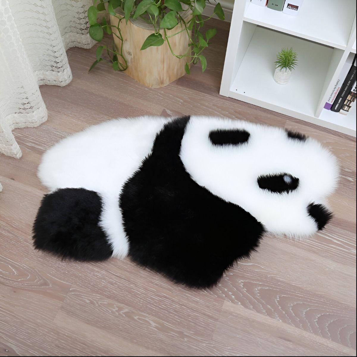 Alfombra Moderna Panda Antideslizante Blanco Negro Jhn-2