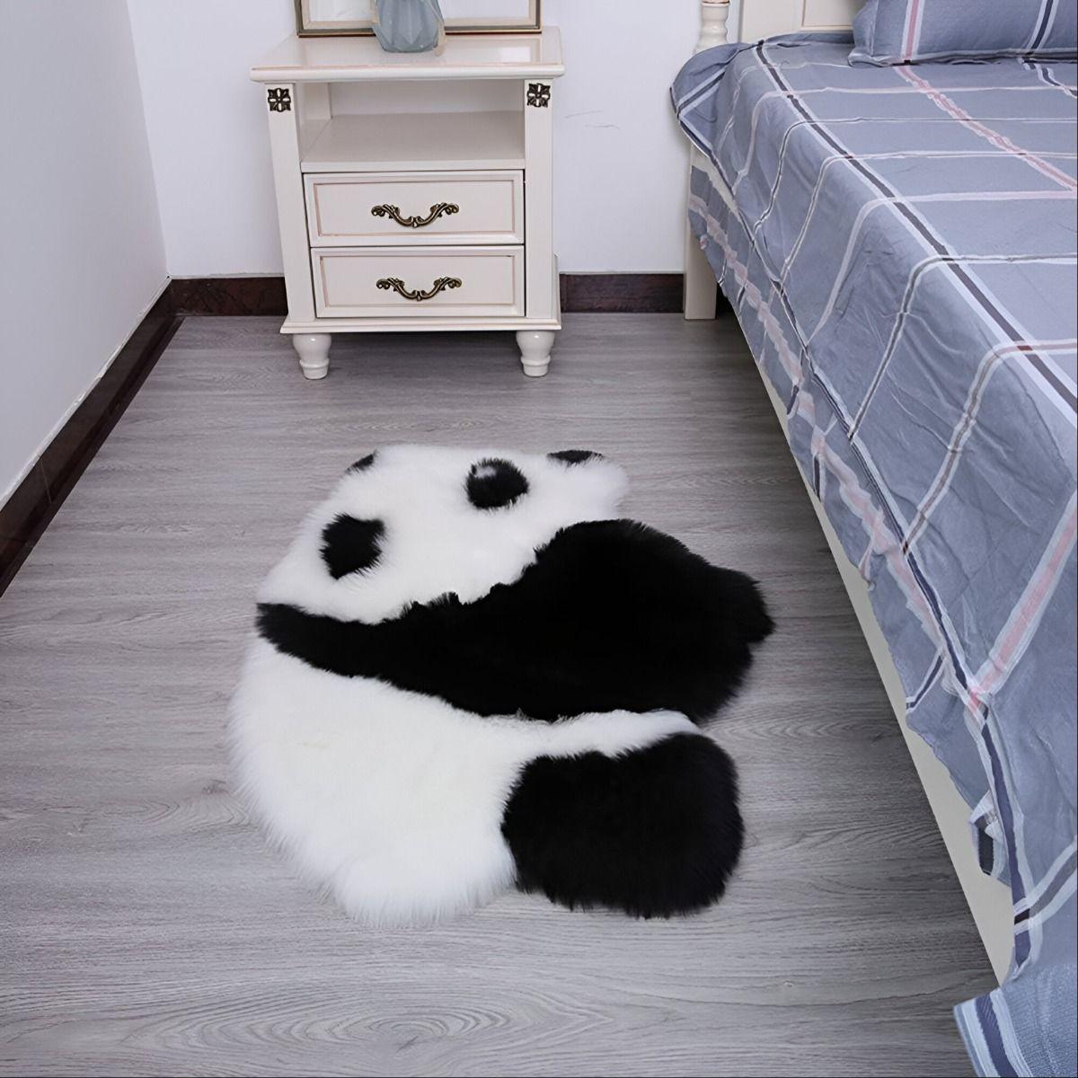 Alfombra Moderna Panda Antideslizante Blanco Negro Jhn-4
