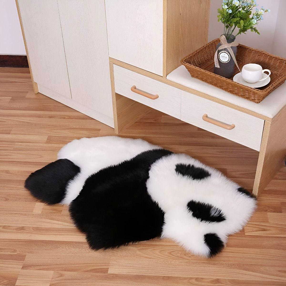 Alfombra Moderna Panda Antideslizante Blanco Negro Jhn-6