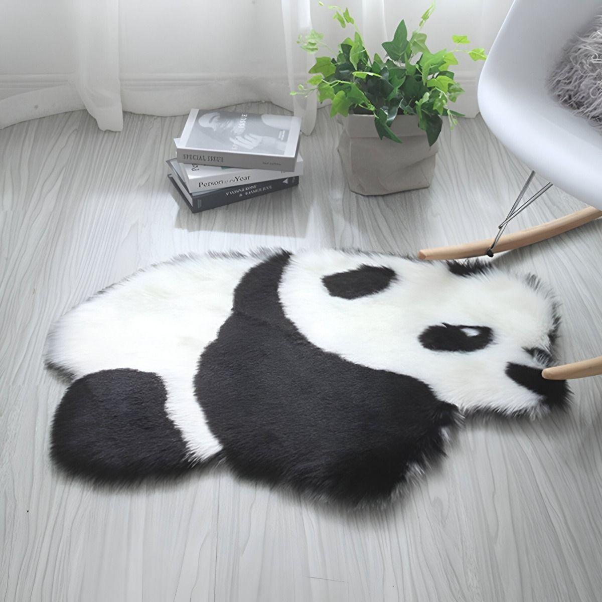 Alfombra Moderna Panda Antideslizante Blanco Negro Jhn-7