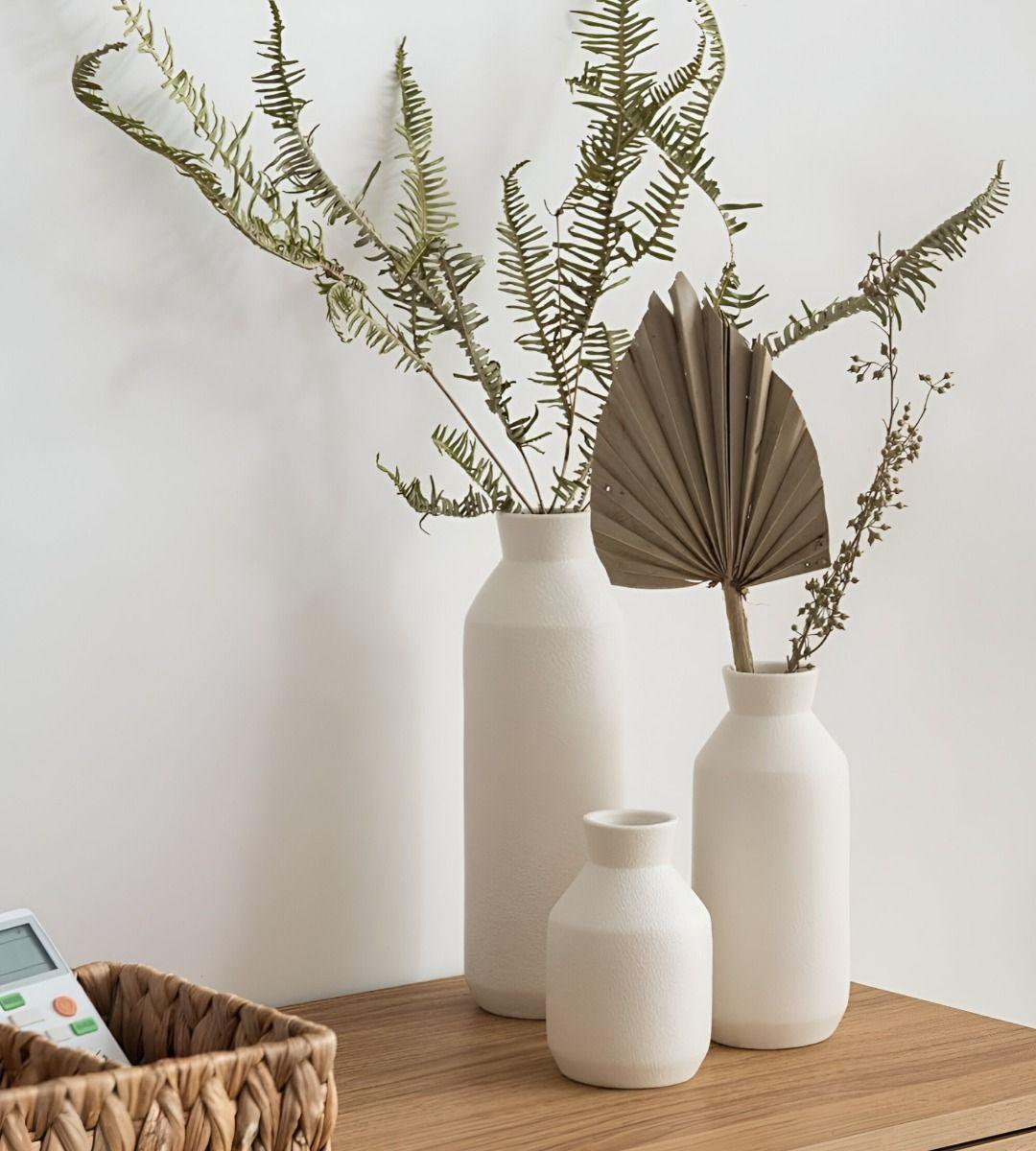 Florero Jarrón Decorativo Cerámica Alto Mesa Blanco Jhn-5