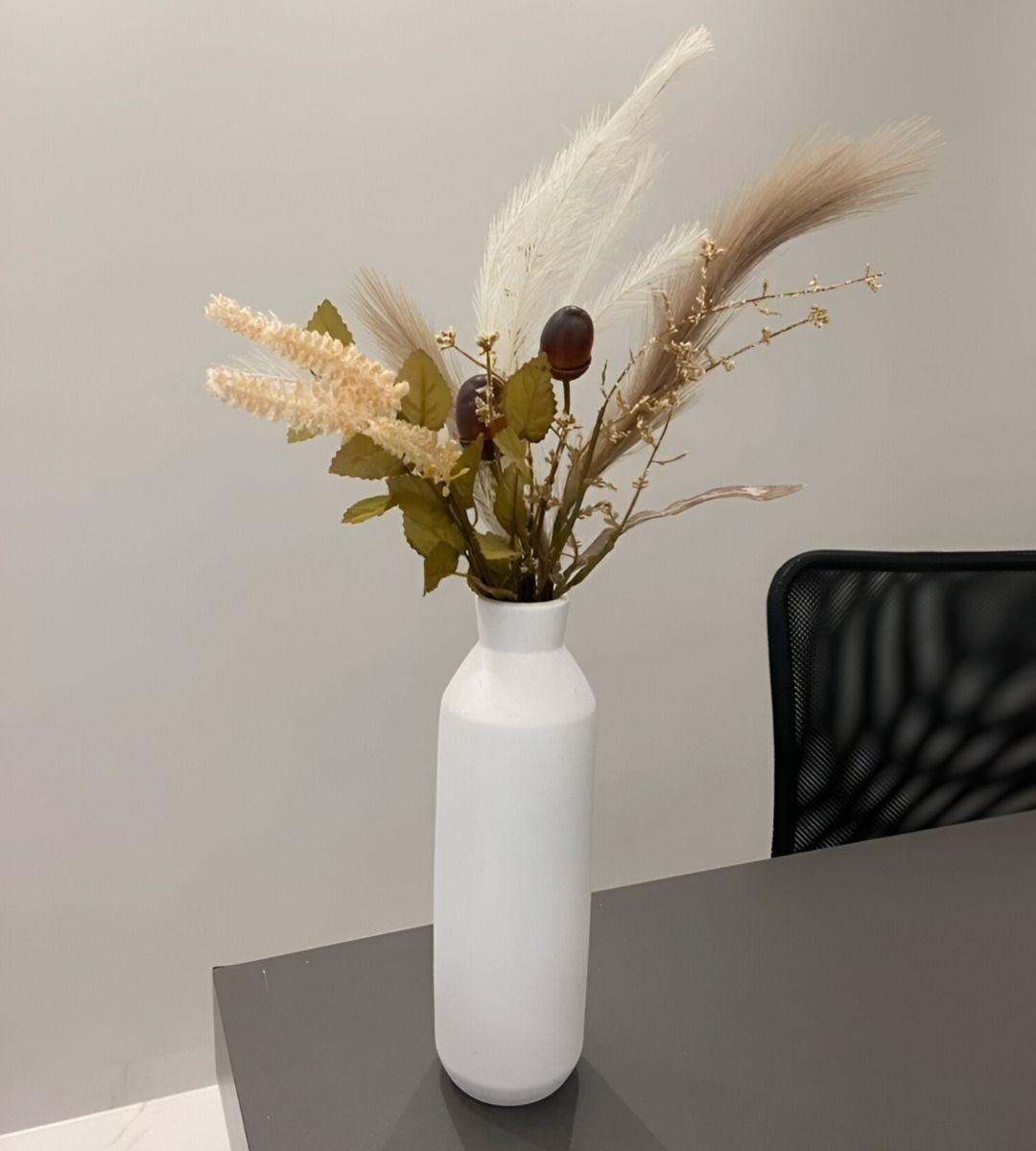 Florero Jarrón Decorativo Cerámica Alto Mesa Blanco Jhn-8
