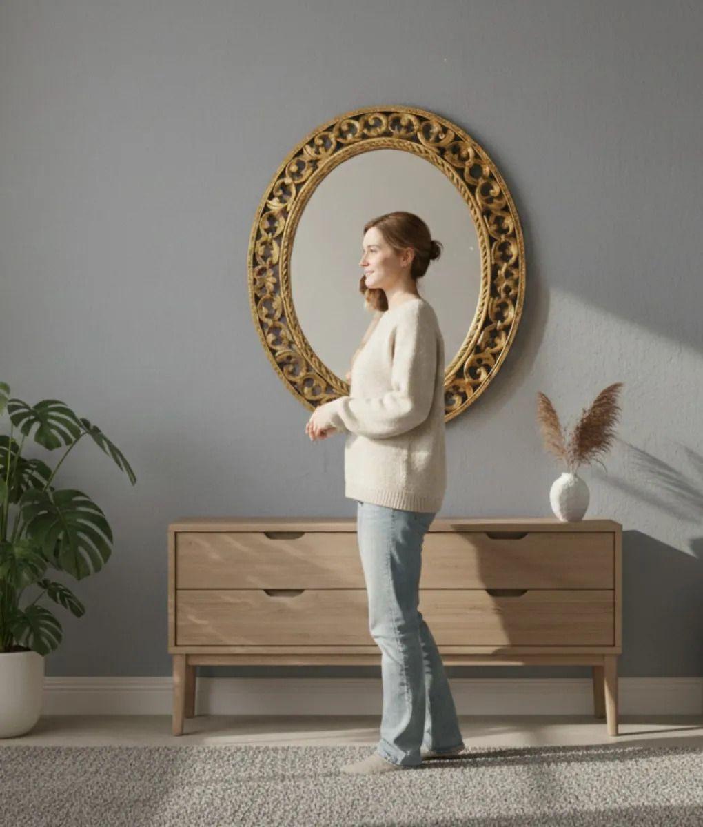 Espejo Pared Ovalado Estilo Barroco Relieve Ligero Jhn-2