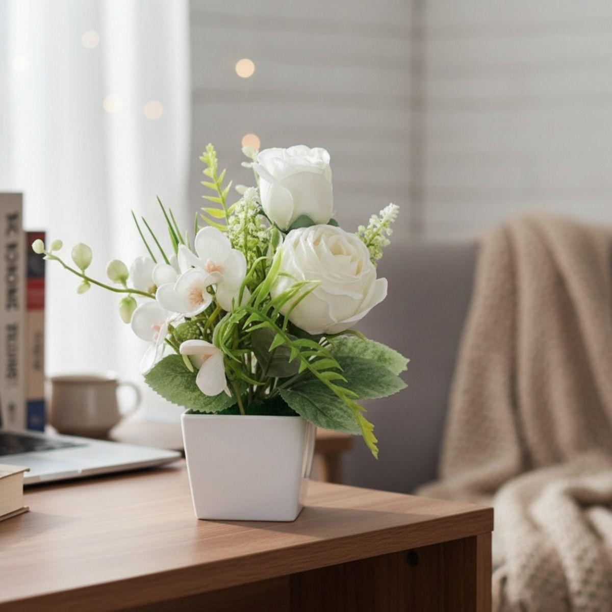 Set 2 Planta Artificial Decorativa Arreglo Floral Rosa Jhn-7