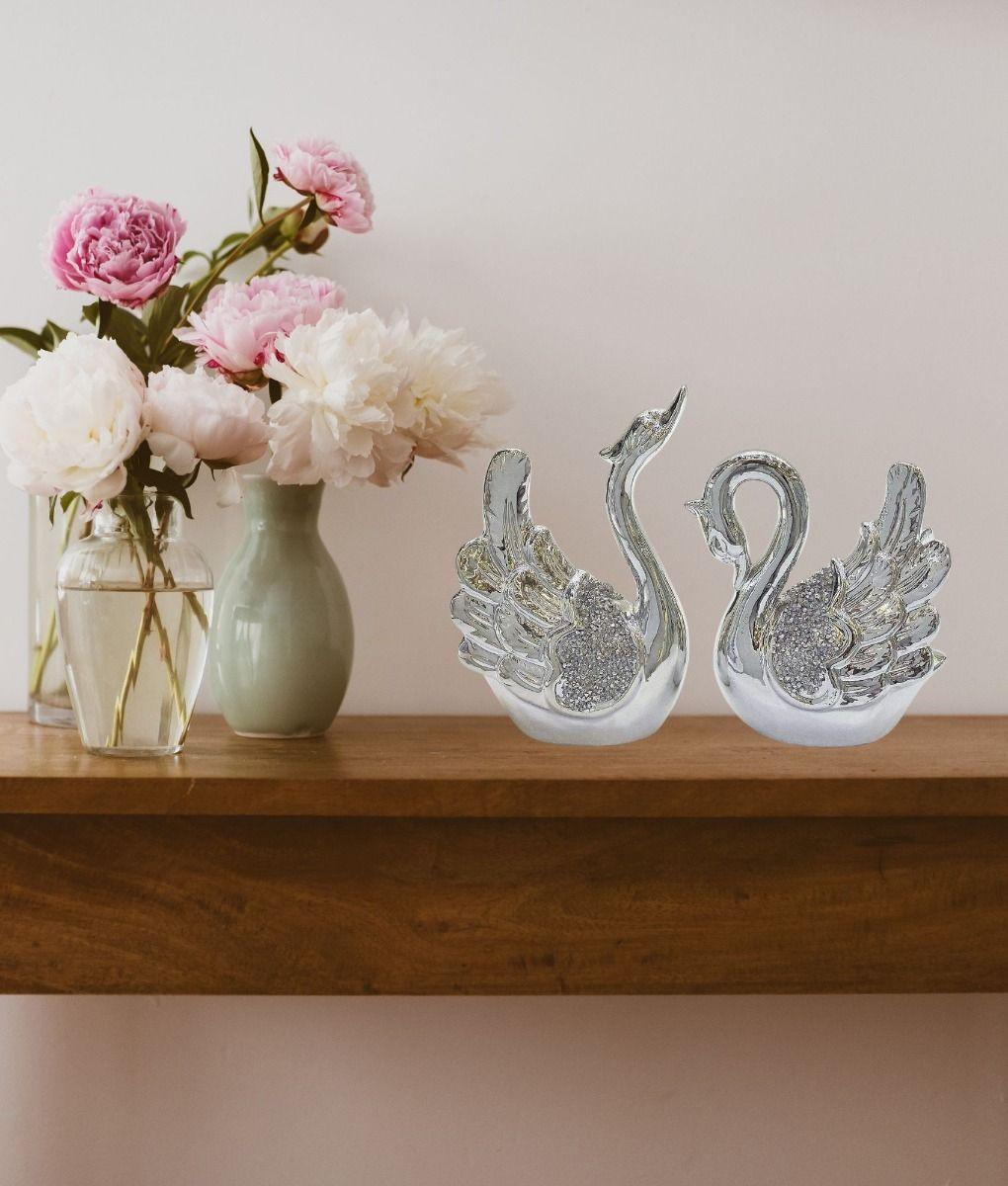 Set 2 Estatua Decorativa Cisne Adorno Figura Moderna Jhn-5