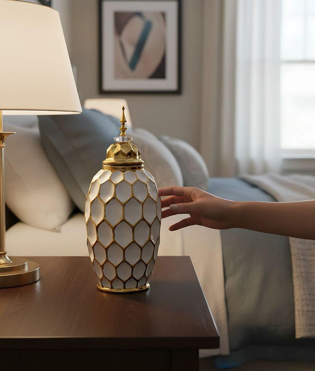 Potiche Jarrón Decorativo Patrón Panal Textura Jhn-4