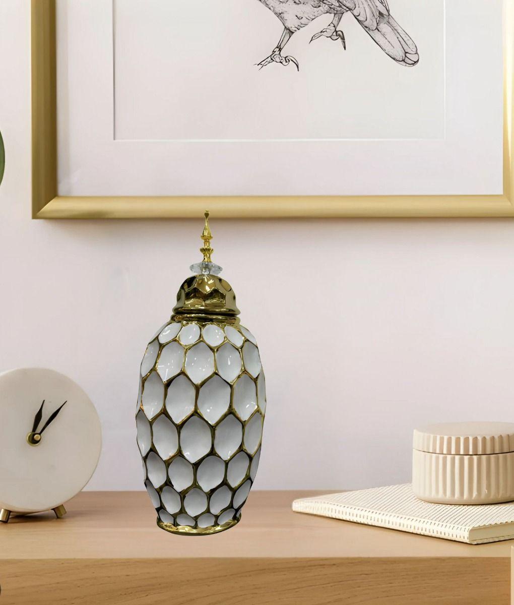 Potiche Jarrón Decorativo Patrón Panal Textura Jhn-7