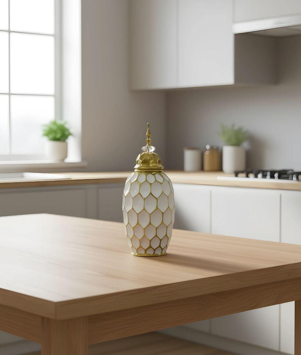 Potiche Jarrón Decorativo Patrón Panal Textura Jhn-9