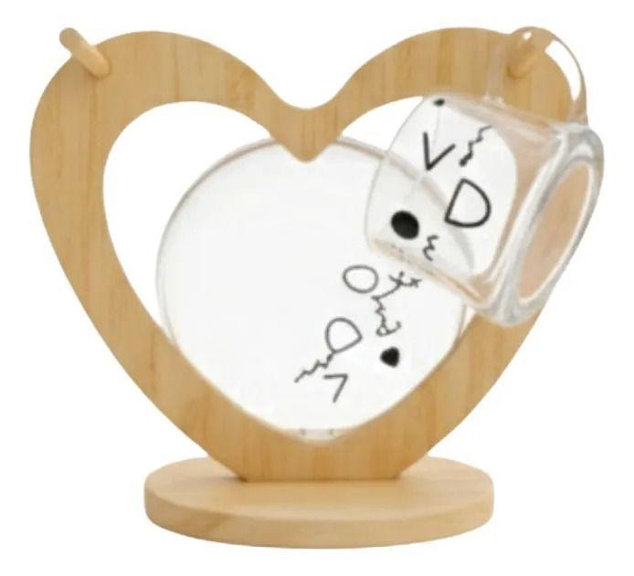 Juego Vajilla Tazas Café Soporte Bambú Diseño Corazón Jhn-0