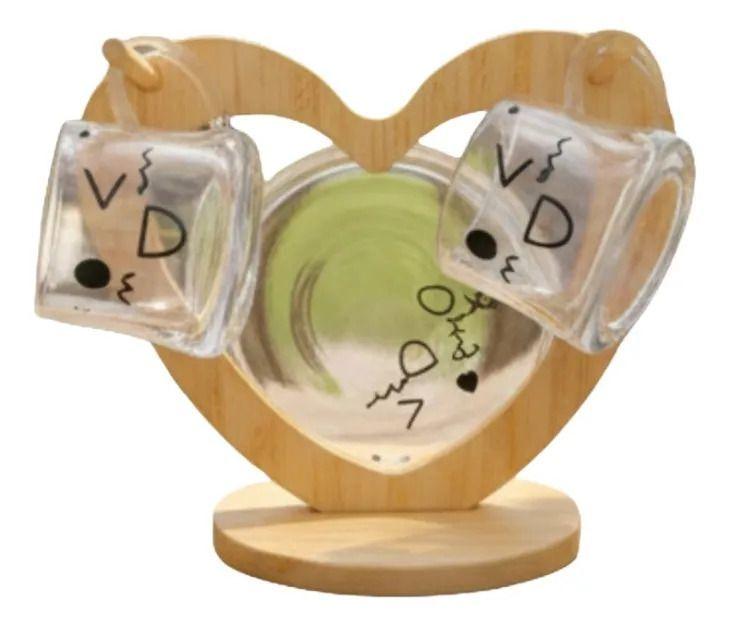 Juego Vajilla Tazas Café Soporte Bambú Diseño Corazón Jhn-1