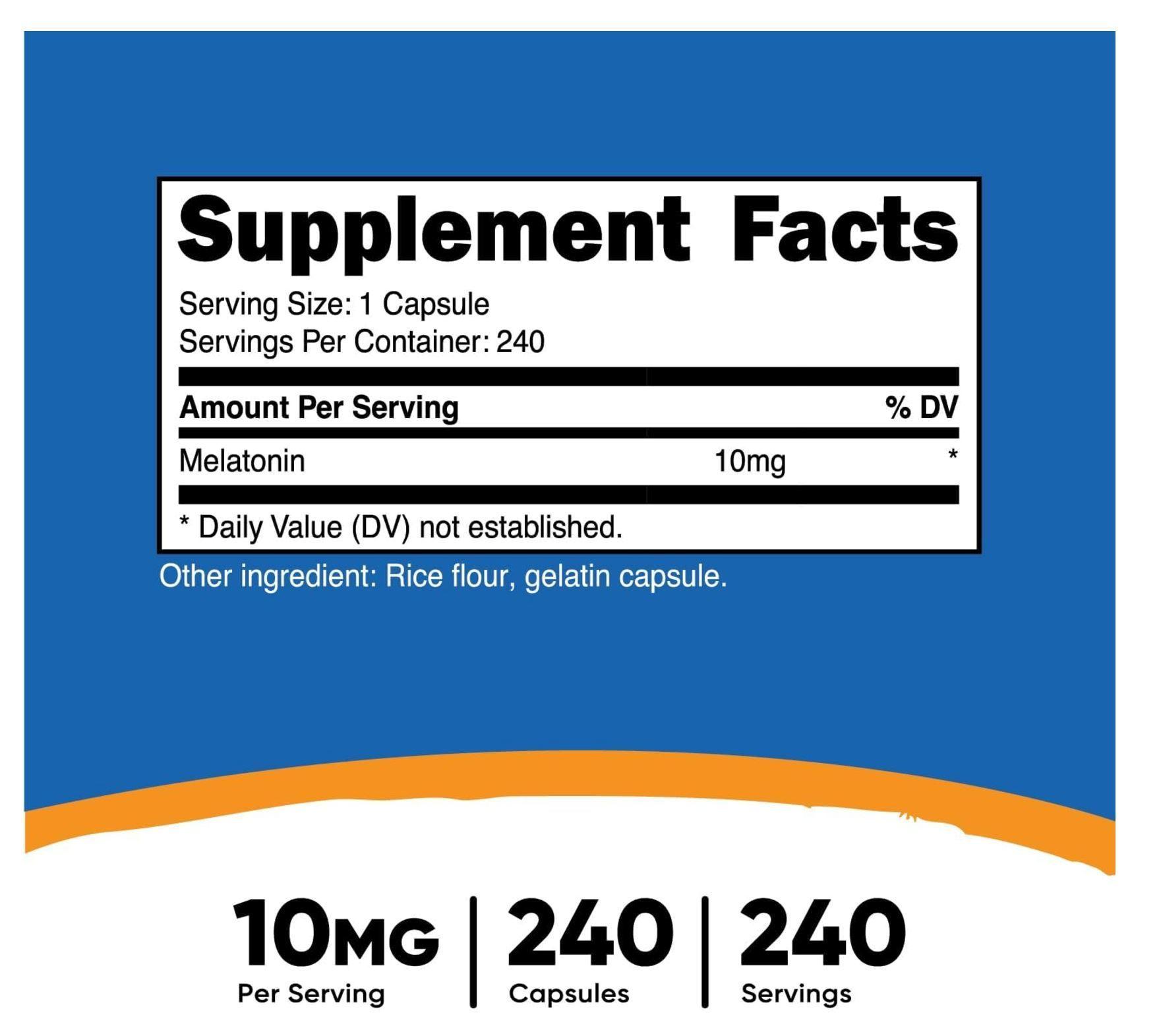 Melatonina 10mg 240 tabletas - Marca Nutricost-2
