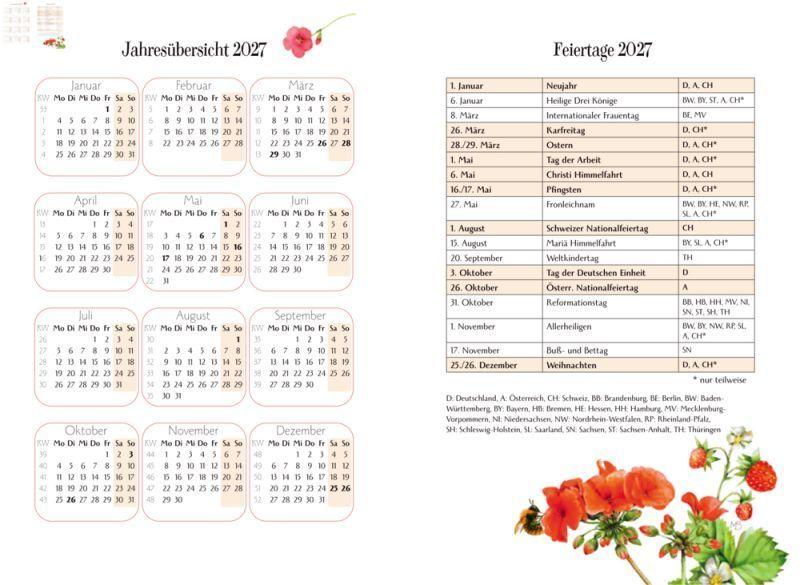 Calendario semanal grande de la Suerte 2027 Textos y calendario feriados en alem n-1