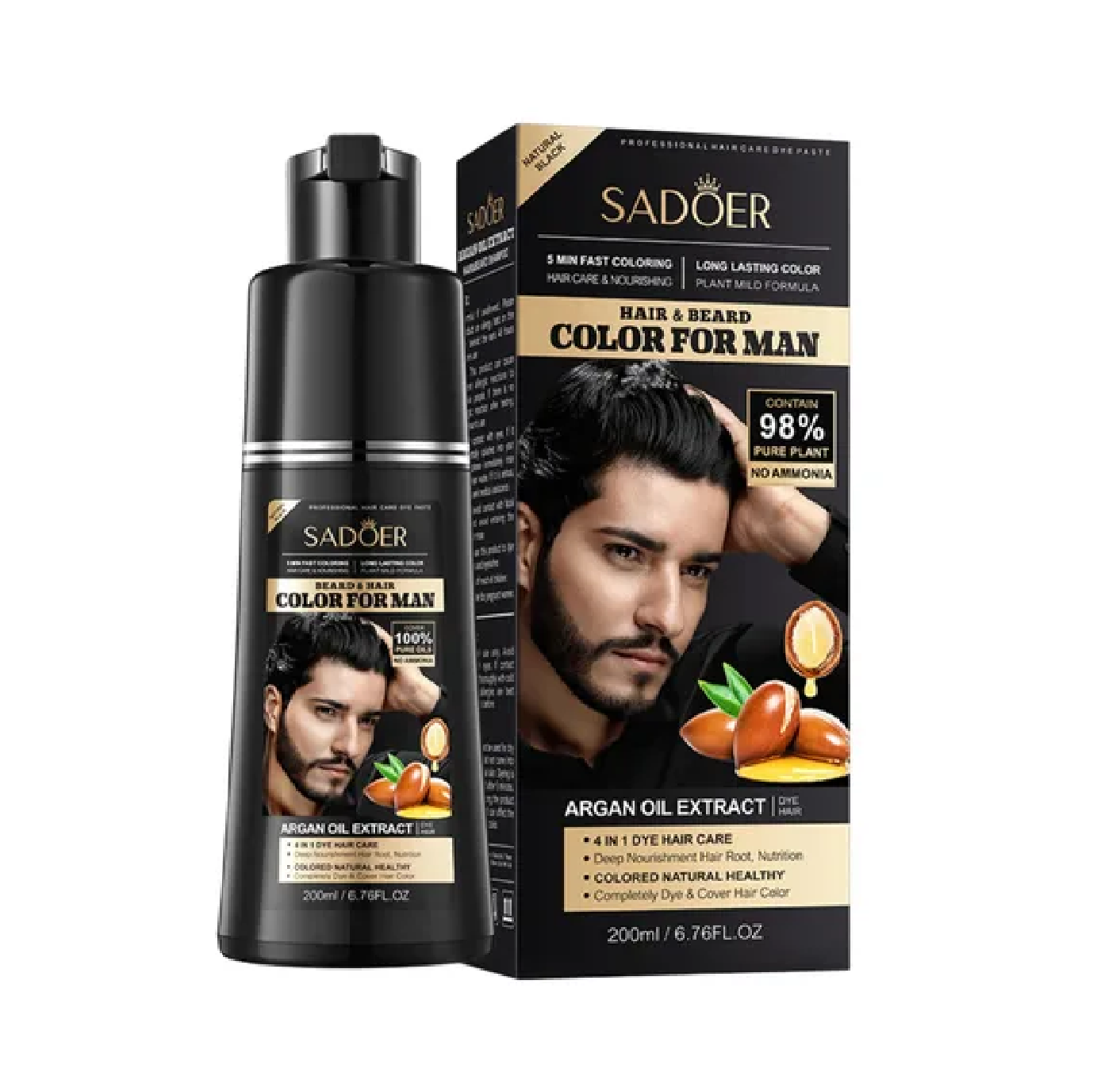 Tinte Sadoer 200ml Cabello Barba Y Bigote Sin Amoníaco 1 Negro-0