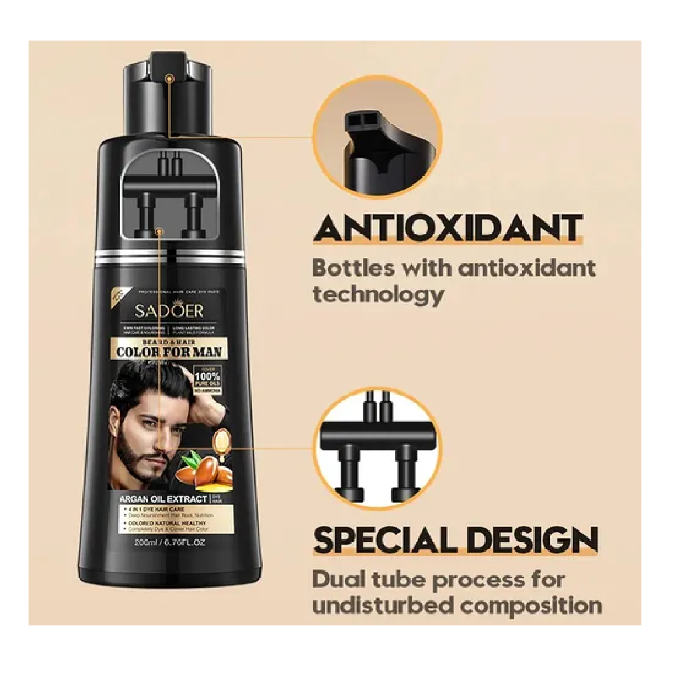 Tinte Sadoer 200ml Cabello Barba Y Bigote Sin Amoníaco 1 Negro-3