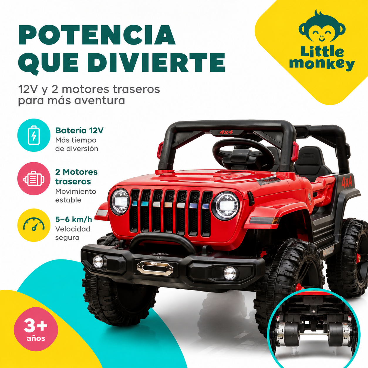 AUTO Camioneta A BATERIA 12v 2 Motores Niño Control Usb-3