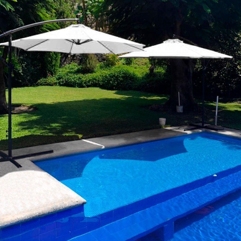 Quitasol 3 mt Blanco Plegable Extensible Pedestal Redondo -7