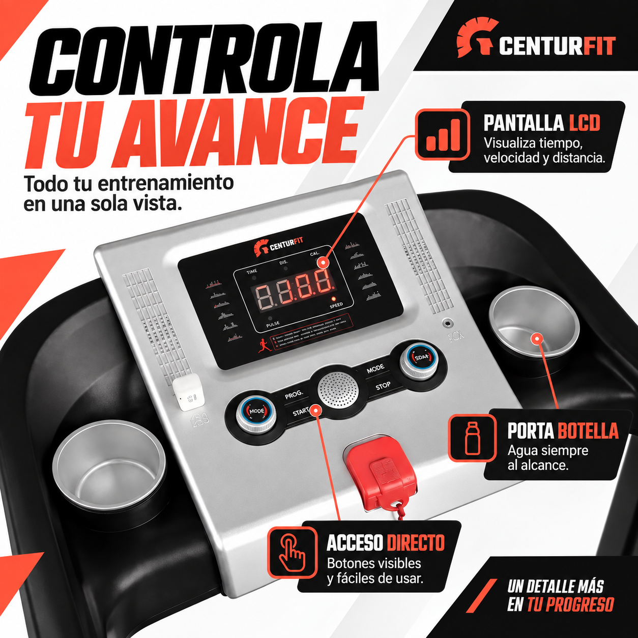 Trotadora Centurfit 10 km/h | 1.5 HP Banda de trote 40 cm Plegable-3