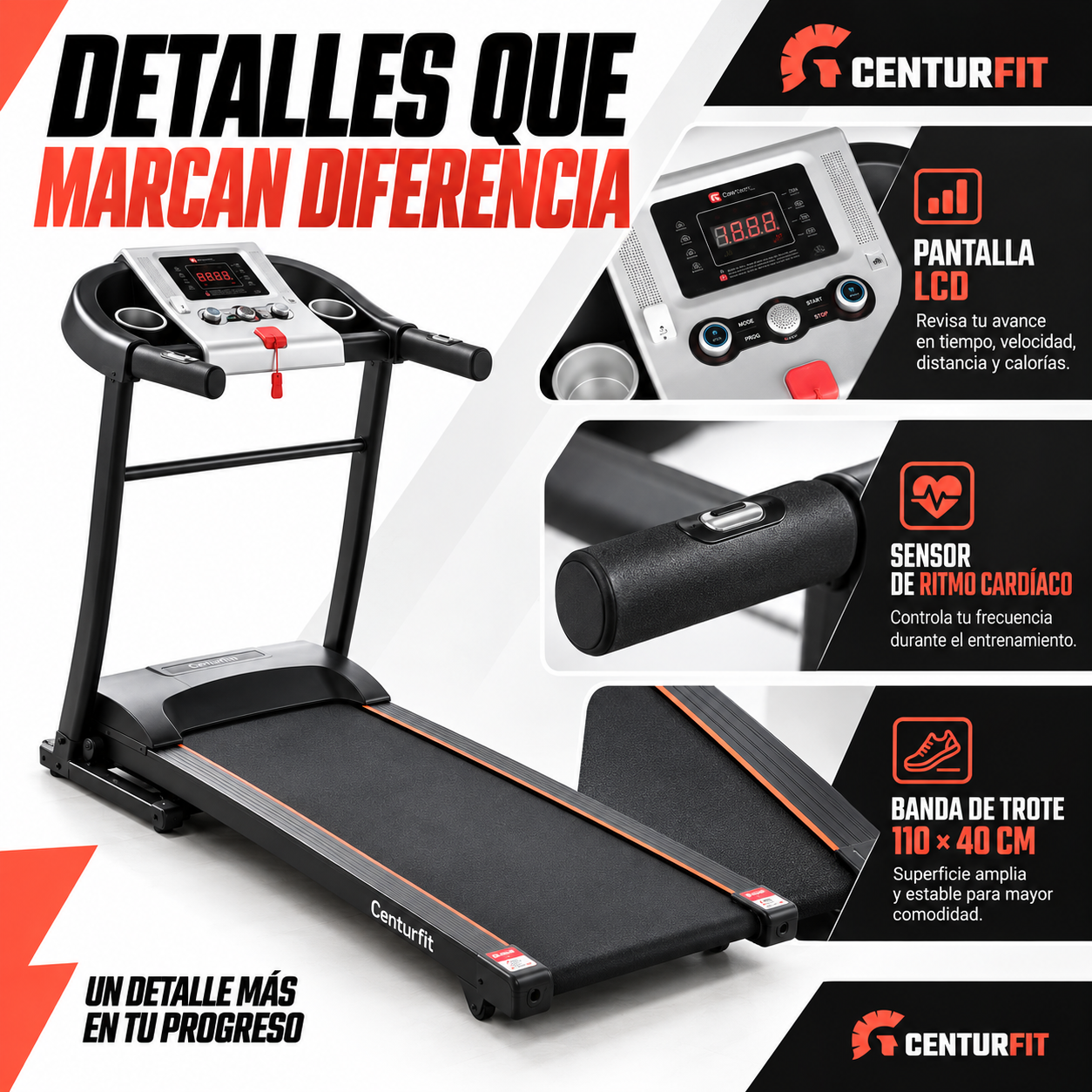 Trotadora Centurfit 10 km/h | 1.5 HP Banda de trote 40 cm Plegable-4