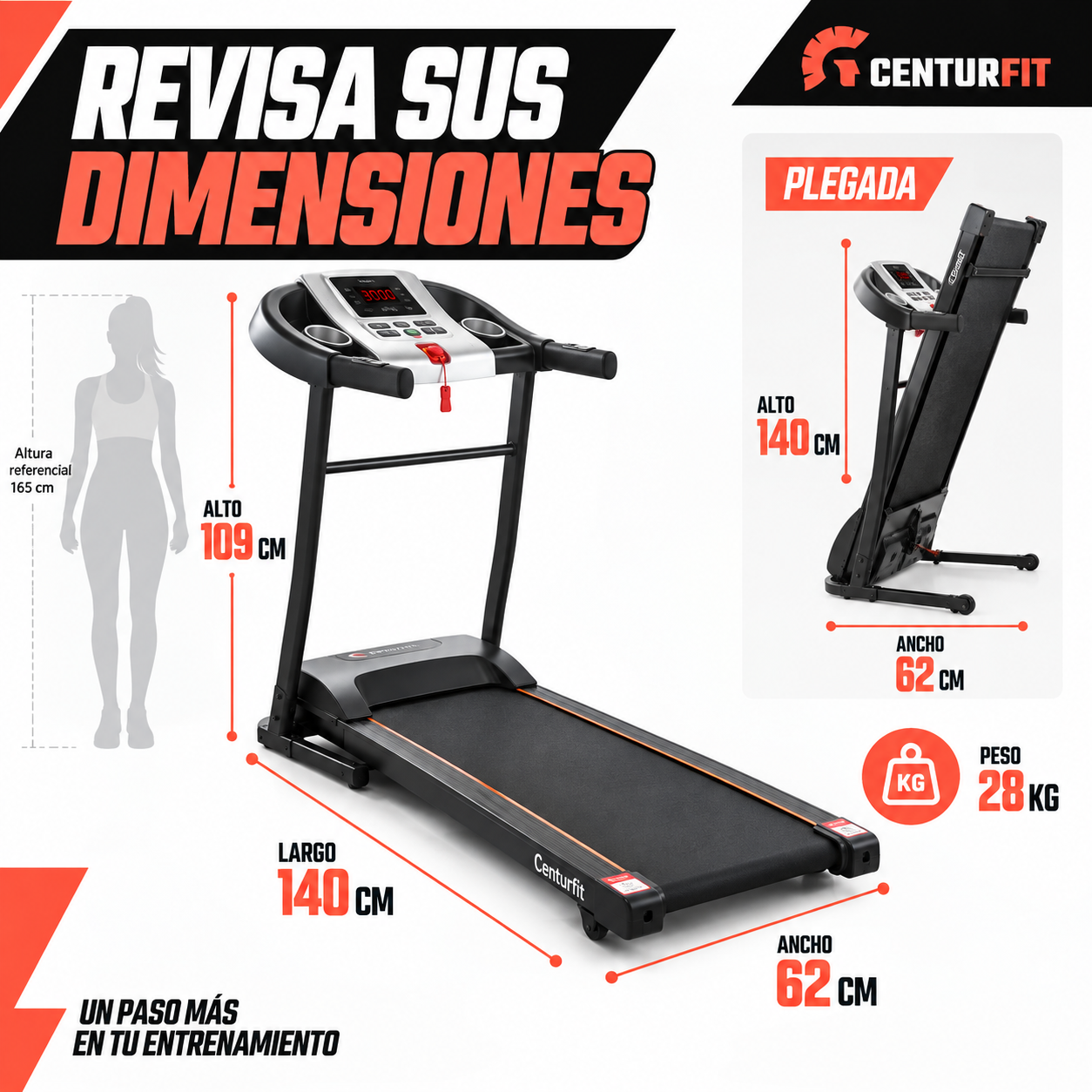 Trotadora Centurfit 10 km/h | 1.5 HP Banda de trote 40 cm Plegable-5