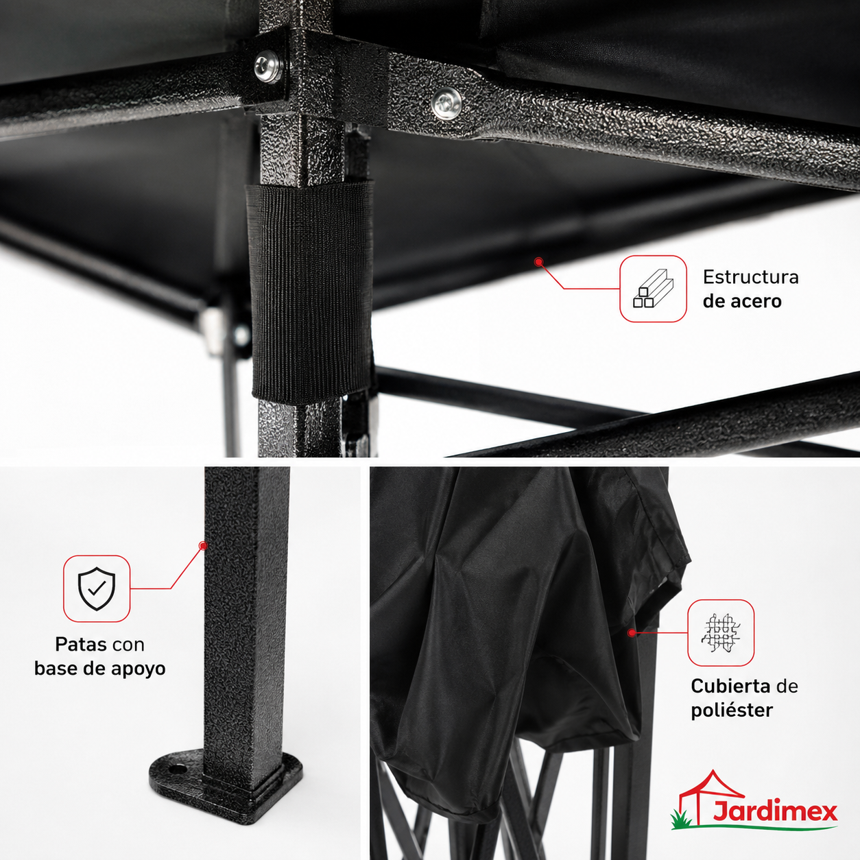 Toldo Plegable Jardimex 3x3 Carpa Impermeable Protección UV Negro-1