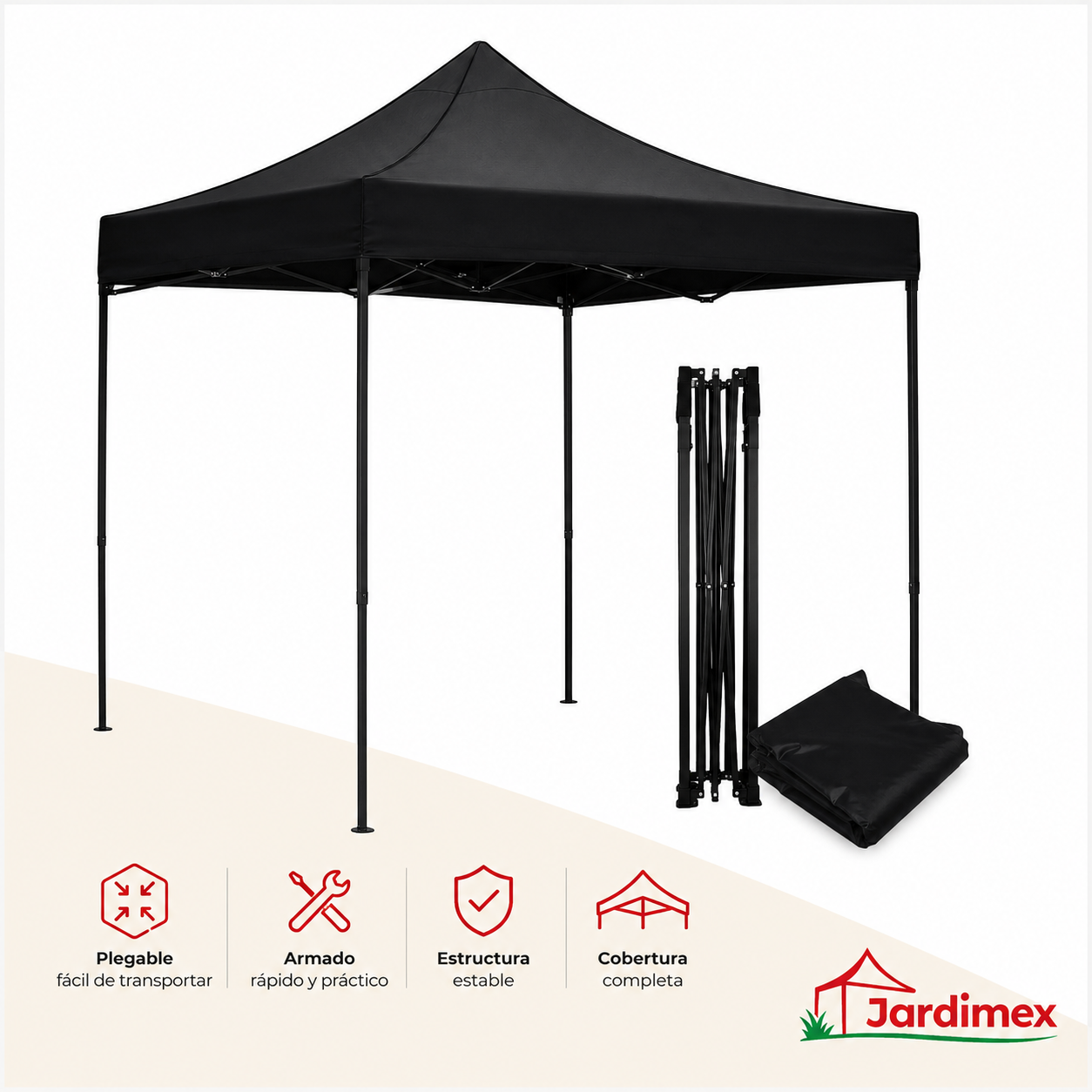 Toldo Plegable Jardimex 3x3 Carpa Impermeable Protección UV Negro-2