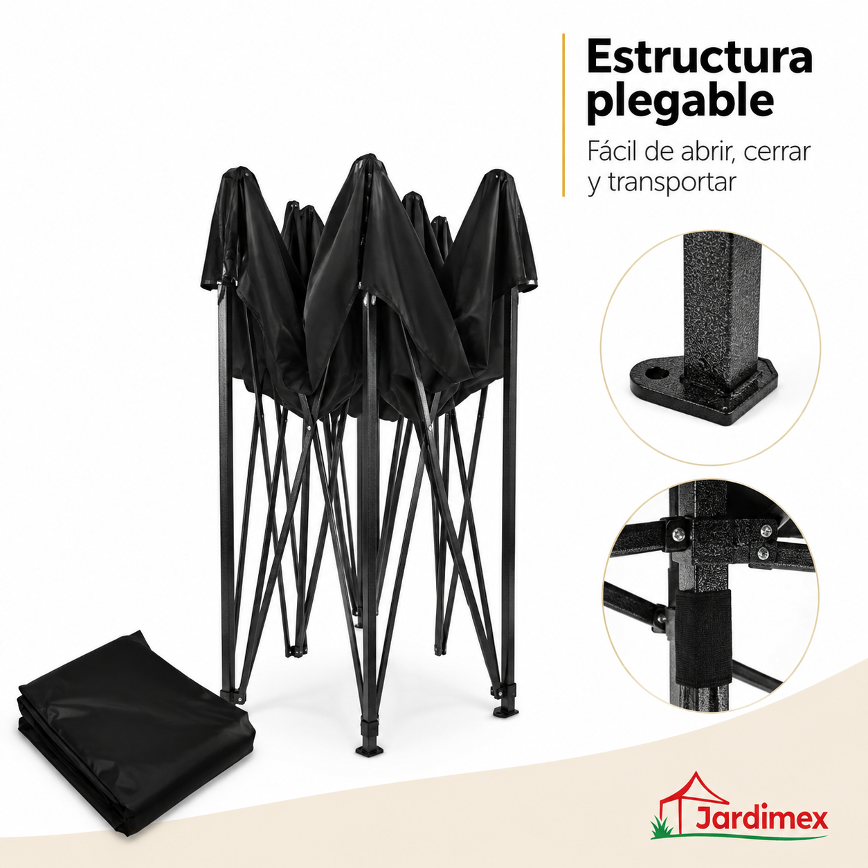Toldo Plegable Jardimex 3x3 Carpa Impermeable Protección UV Negro-3
