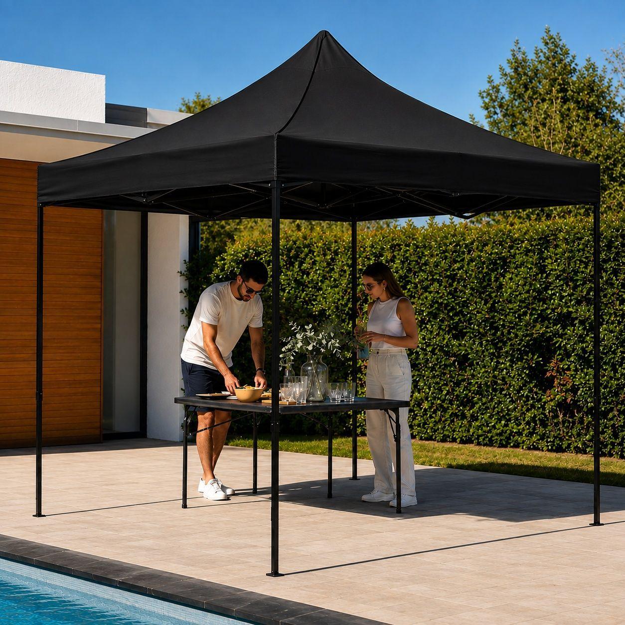 Toldo Plegable Jardimex 3x3 Carpa Impermeable Protección UV Negro-4